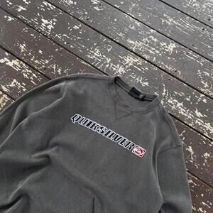 (M) Vintage 90s Y2K Quiksilver Ribbed Embroidered Sweater Gray Black Surf Skate